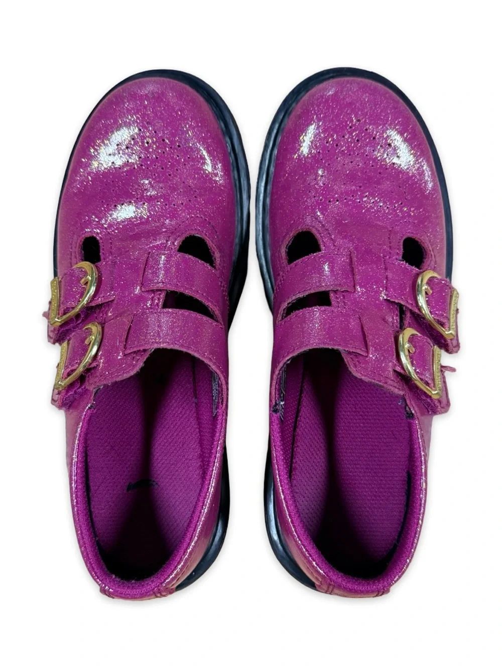 Dr. Martens Girl’s Fuchsia/Silver/Gold Glitter Mary Jane’s 8065 J Size 3